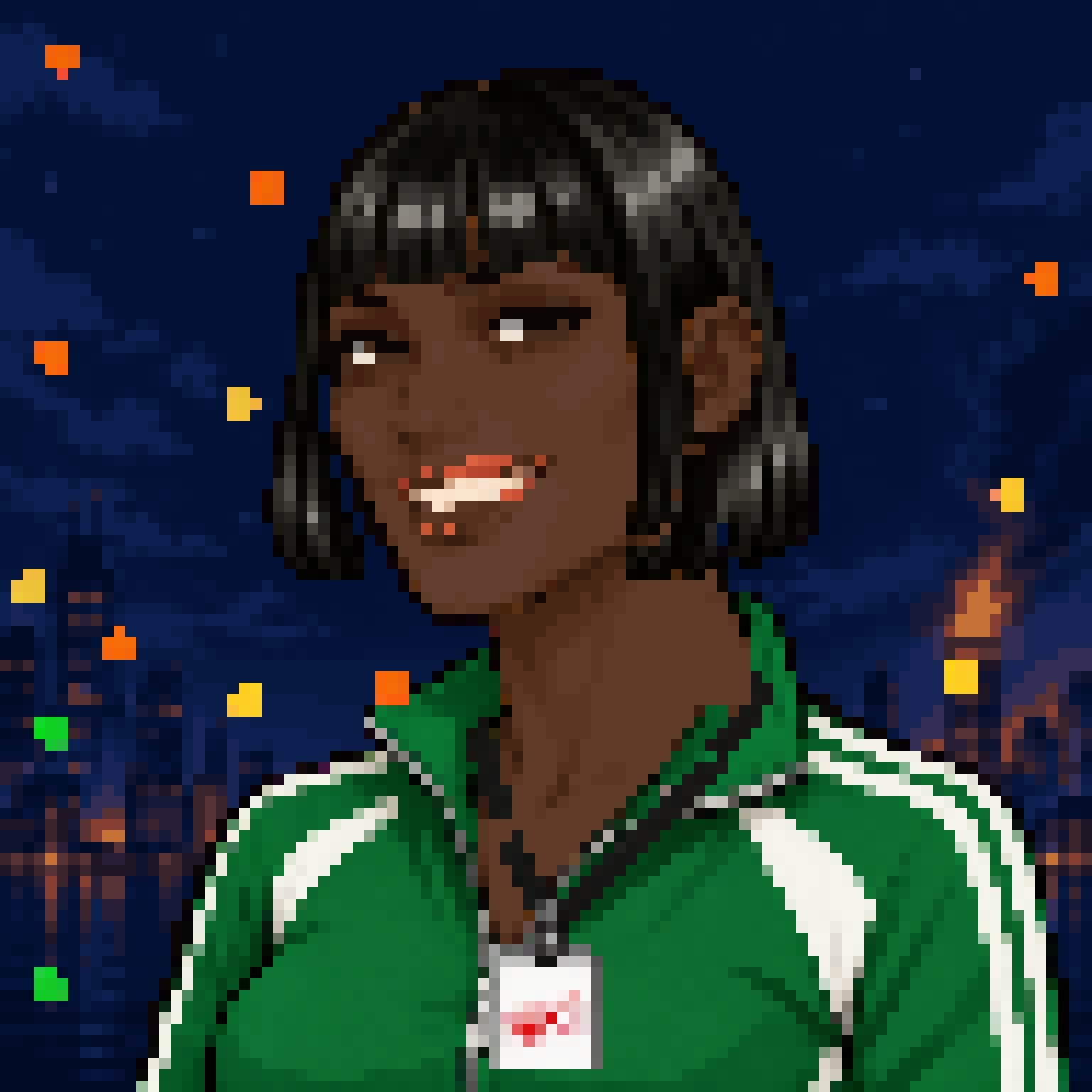 EX-EMPLOYEE 0042, Amara, a pixel portrait.