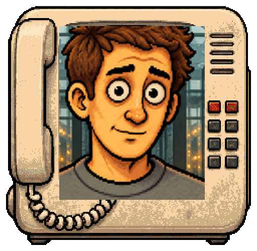Scam Altman, the desk-phone portrait from the show.